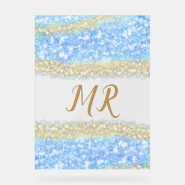 Blauer agate Gold Glitzer funkelnder Monogramm-Nam Acrylschild