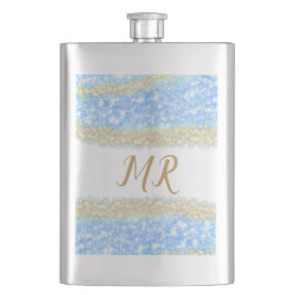 Blauer agate Gold Glitzer funkelnder Monogramm-Nam Flachmann