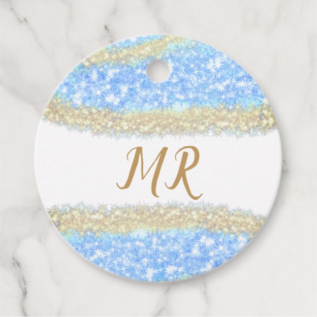 Blauer agate Gold Glitzer funkelnder Monogramm-Nam Geschenkanhänger (Vorderseite)