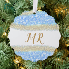 Blauer agate Gold Glitzer funkelnder Monogramm-Nam Ornament Karte