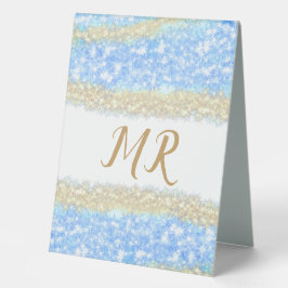 Blauer agate Gold Glitzer funkelnder Monogramm-Nam Tischaufsteller