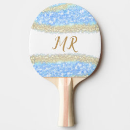 Blauer agate Gold Glitzer funkelnder Monogramm-Nam Tischtennis Schläger