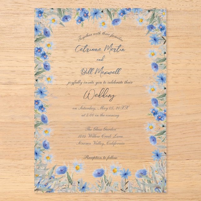 Blauer Akryllische Hochzeitseinladung Acryleinladungen (Vorderseite)