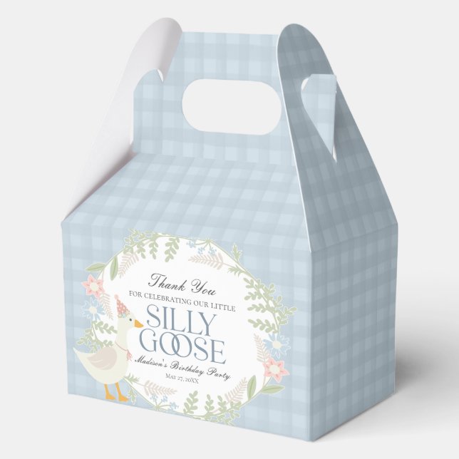 Blauer Alberne Gänse Floral Gingham Birthday Geschenkschachtel (Vorderseite)