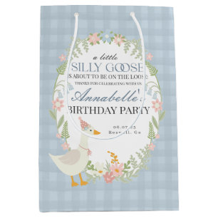 Blauer Alberner Gänse Floral Gingham Birthday Favo Mittlere Geschenktüte