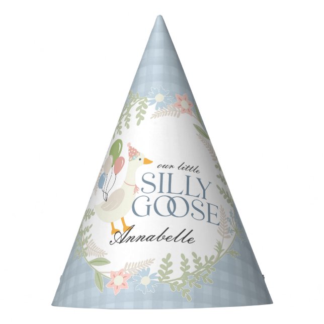 Blauer Alberner Gänse Floral Gingham Birthday Favo Partyhütchen (Vorderseite)