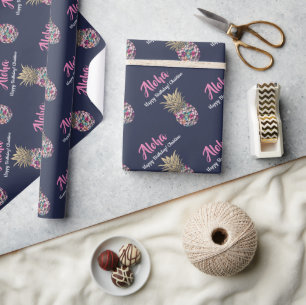 Blauer Ananas Blaues Tropisches Rosa Ananas Geburt Geschenkpapier