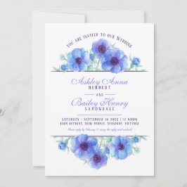 Blauer Anemon Hochzeitssaal Aquarell Foto Einladung