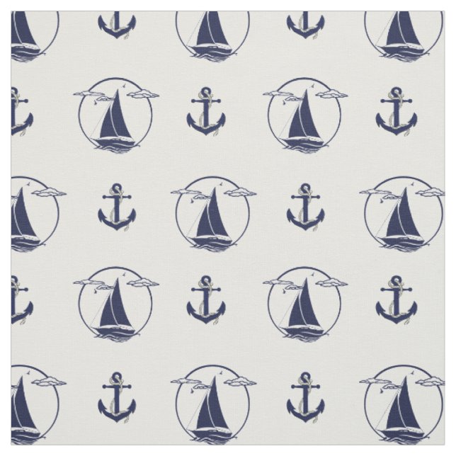 Blauer Anker/blaue Segelboot-Silhouette der Seestr Stoff (Muster)