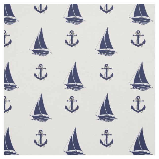 Blauer Anker/blaue SegelbootSilhouette der Marine Stoff (Muster)