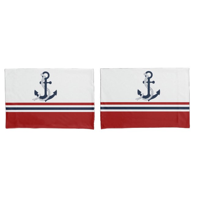 Blauer Anker Blauer Weißer Roter Streifen Kissenbezug (Vorderseite-Set)