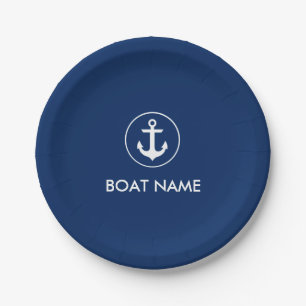 Blauer Anker-Boots-Namen-Papier-nautischTeller Pappteller