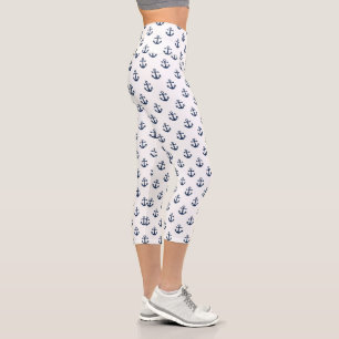 Blauer Anker der Nautischen Marine auf weißem Hin Capri Leggings
