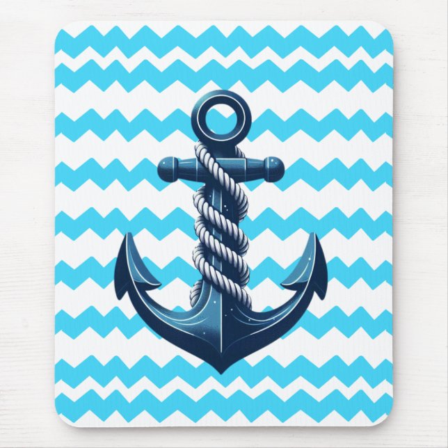 Blauer Anker mit blauen Wellen Mousepad (Vorne)