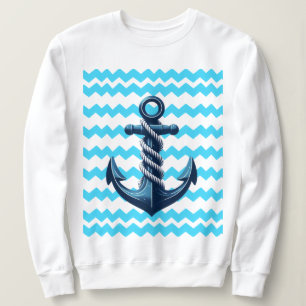 Blauer Anker mit blauen Wellen Sweatshirt