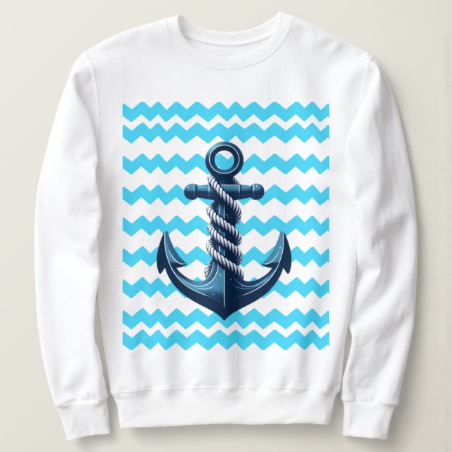 Blauer Anker mit blauen Wellen Sweatshirt (Design vorne)