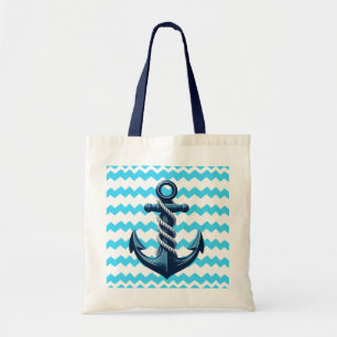 Blauer Anker mit blauen Wellen Tragetasche