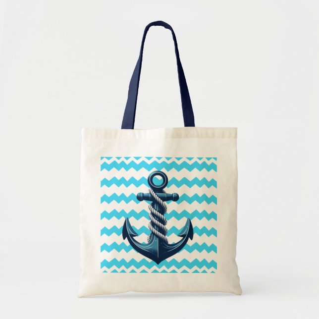 Blauer Anker mit blauen Wellen Tragetasche (Vorne)