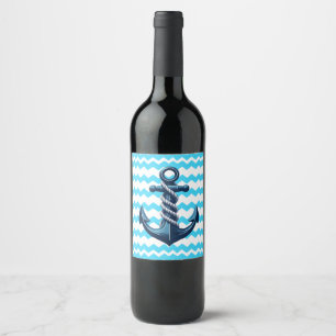 Blauer Anker mit blauen Wellen Weinetikett
