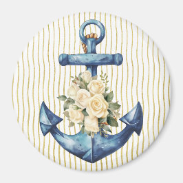 Blauer Anker mit Cream Rose Magnet