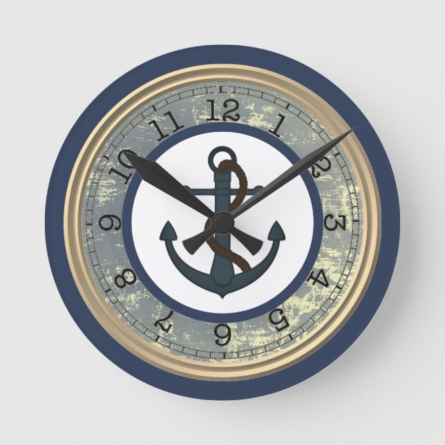 Blauer Anker mit Rope Nautical Wall Uhr (Vorderseite)