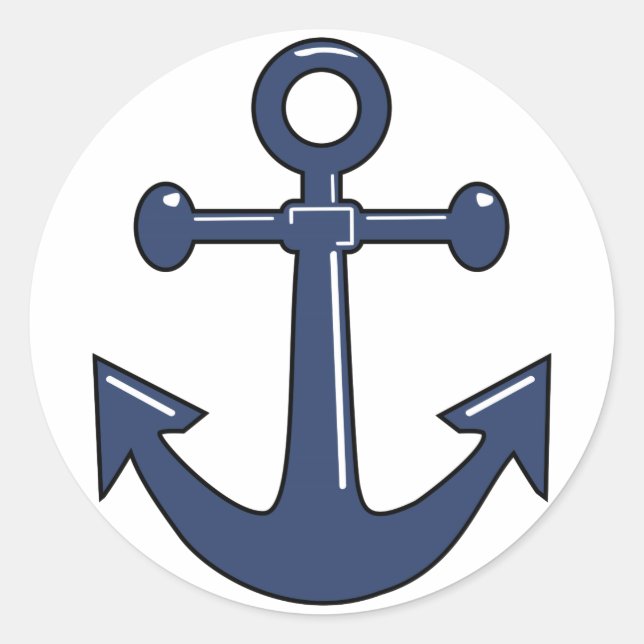Blauer Anker Runder Aufkleber (Vorderseite)