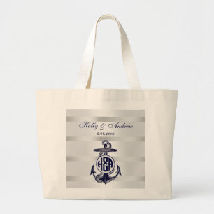 Blauer Anker Silber Weiß Marine Kreis Monogramm 33 Jumbo Stoffbeutel