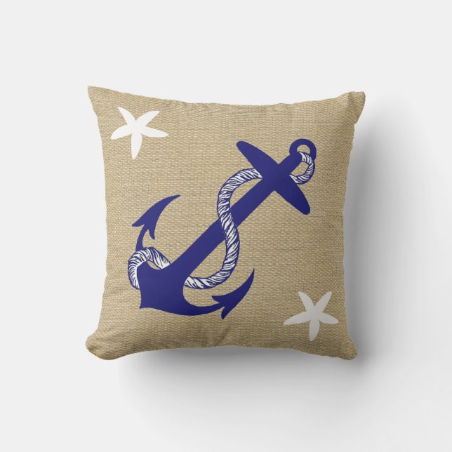 Blauer Anker-u. weiße Starfish-See"Leinwand " Kissen Für Draußen (Vorderseite)