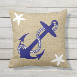 Blauer Anker-u. weiße Starfish-See"Leinwand " Kissen Für Draußen