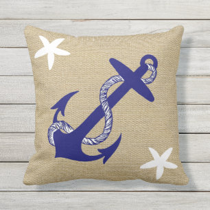 Blauer Anker-u. weiße Starfish-See"Leinwand " Kissen Für Draußen