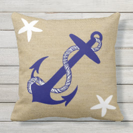 Blauer Anker-u. weiße Starfish-See"Leinwand " Kissen Für Draußen
