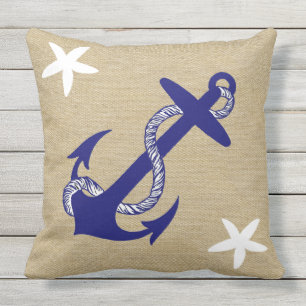 Blauer Anker-u. weiße Starfish-See"Leinwand " Kissen Für Draußen