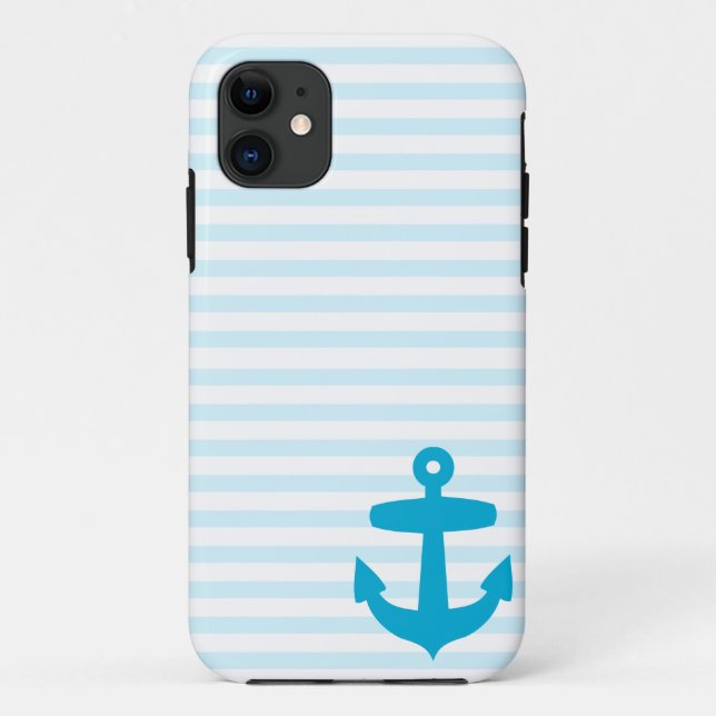 Blauer Anker und hellblaue Seemanns-Streifen Case-Mate iPhone Hülle (Rückseite)