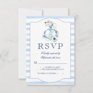 Blauer Anker Wasserfarbe Blaue Streifen Hochzeit RSVP Karte