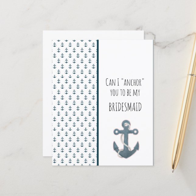 Blauer Anker wirst du meine Bridesmaid sein (Vorderseite/Rückseite Beispiel)
