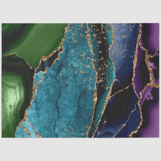 Blauer/Aquamarin/Lila Agate mit Glitzer-Venen Seidenpapier (Vorderseite)