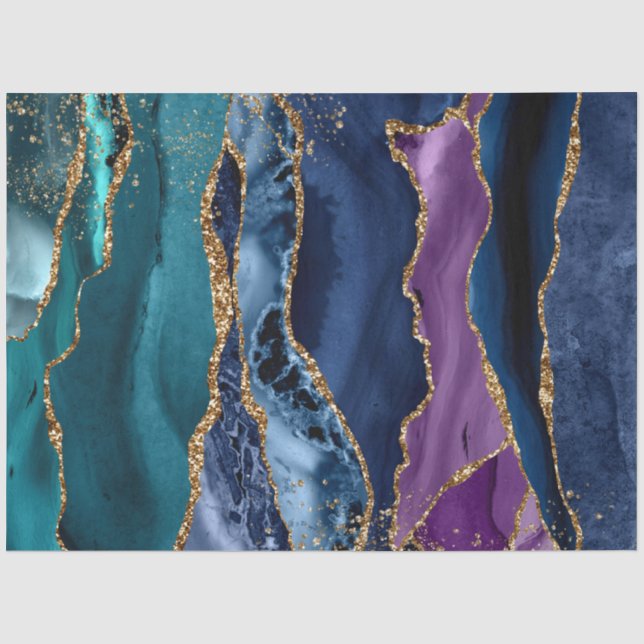 Blauer/Aquamarin/Lila Agate mit Glitzer-Venen Seidenpapier (Vorderseite)