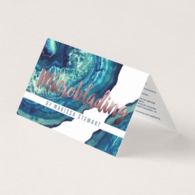 Blauer aquamariner Achat Geode SteinRosen-Gold Visitenkarten (Vorderseite)