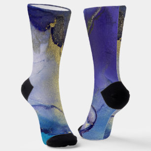 Blauer, Aquamariner, Lila und goldener Alkoholtink Socken