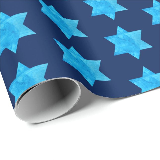 Blauer Aquarell-Davidsstern Jüdische Feiertage Geschenkpapier (Rolleneckpunkt)
