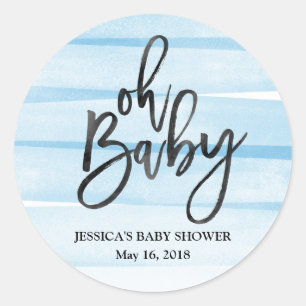 Blauer Aquarell-Steigungs-oh Babyparty-Aufkleber Runder Aufkleber
