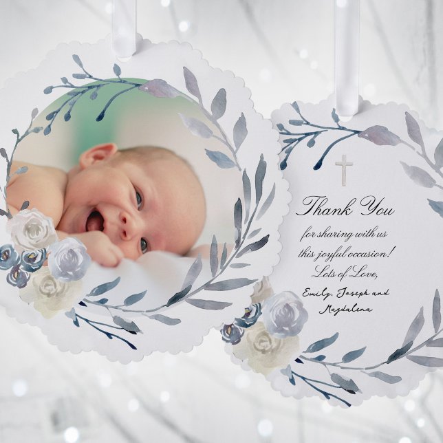 Blauer Aquarellrahmen Taufe danke Ornament Karte (Von Creator hochgeladen)