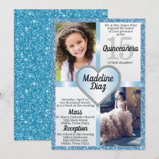 Blauer Aschenputtel Quinceñera Einladung Cumpleños