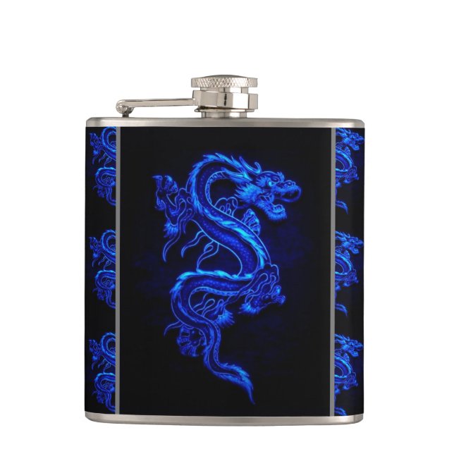 Blauer asiatischer Drache Flachmann (Vorderseite)