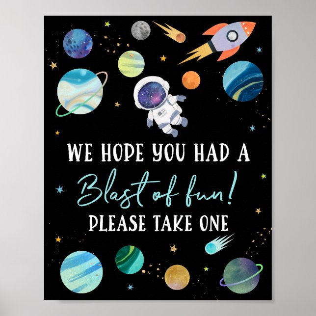 Blauer Astronaut Weltraum Blast des Fun Birthday G Poster (Vorne)