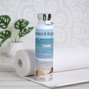 Blauer Atlantik Frohe Weihnachten Wavy Sea Trinkflasche