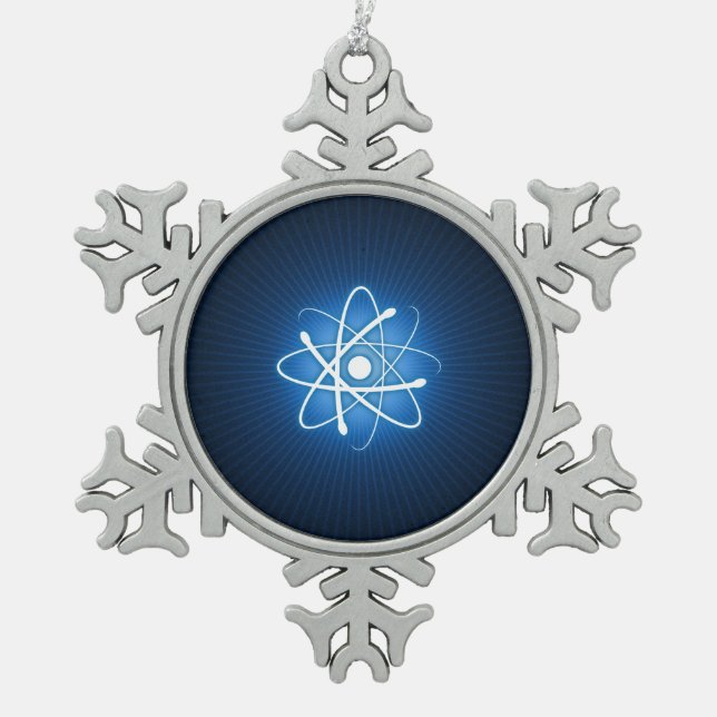 Blauer Atom-Nerd Schneeflocken Zinn-Ornament (Vorderseite)