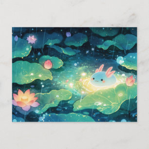Blauer Axolotl im magischen Regenpfützteich Postkarte