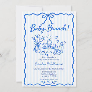 Blauer Baby-Brunch-Handdrawn-Baby-Party Einladung