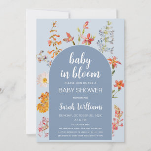 Blauer Baby in Blüten Knabe Dusche Wildblumen Boge Einladung